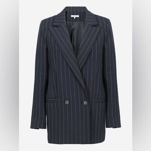 Gannì pinstripe, double-breasted, navy, long-line blazer in size 38.